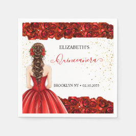 Guardanapo De Papel Red & Gold Quinceañera Custom Party Napkins