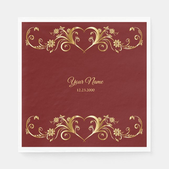 Guardanapo De Papel Red Golden Geometric Elegant Wedding Party (Frente)