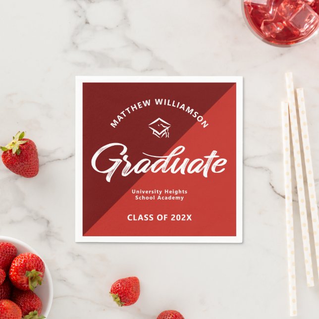 Guardanapo De Papel Red Graduation Bold Retro Script Cap Icon Minimal (Insitu)