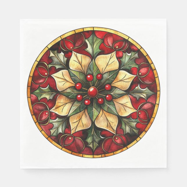 GUARDANAPO DE PAPEL RED GREEN GOLD HOLIDAY CHRISTMAS STAINED GLASS (Frente)