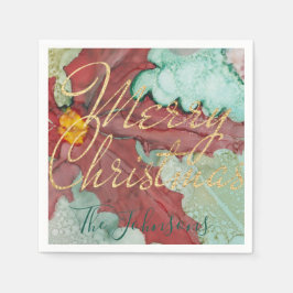 Guardanapo De Papel Red Green Pointsettia Dourada