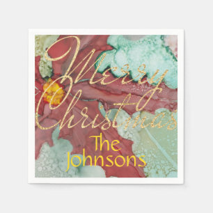 Guardanapo De Papel Red Green Pointsettia Dourada