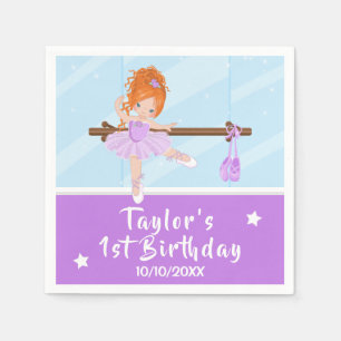 Guardanapo De Papel Red Hair Ballerina Purple Tutu Birthday Napkins
