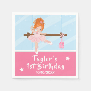 Guardanapo De Papel Red Hair Ballerina Rosa Tutu Aniversário Napkins