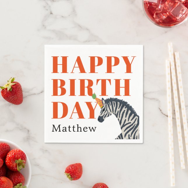 Guardanapo De Papel Red Happy Birday Party Animal Zebra com nome (Insitu)