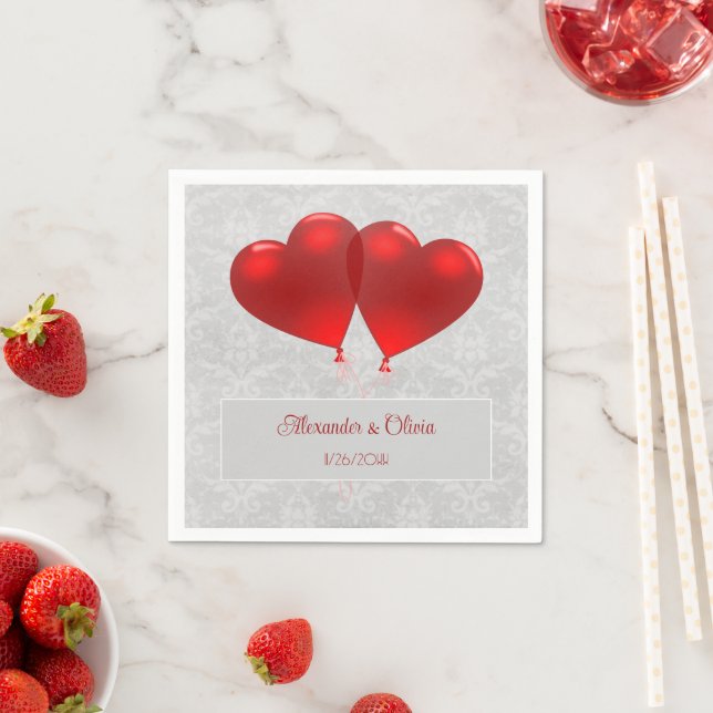 Guardanapo De Papel Red Heart Balloons Casamento Napkins (Insitu)
