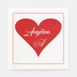 Guardanapo De Papel Red Heart Love Valentine's Day Name & Monogram