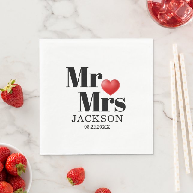 Guardanapo De Papel Red Heart Mr. & Mrs. Wedding (Insitu)