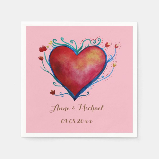 Guardanapo De Papel Red Heart Personalised Wedding Napkins (Frente)