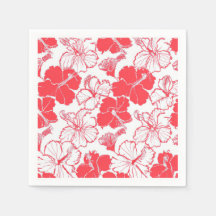 Red Hibiscus Flor Havaiana Padrão Napkins