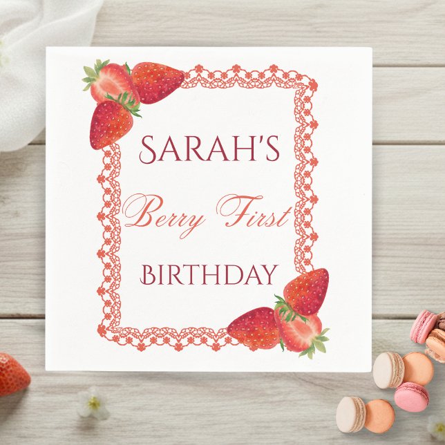 Guardanapo De Papel Red Lace Berry First Birthday  (Red Lace Berry First Birthday Napkins)