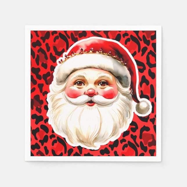 Guardanapo De Papel Red Leopardo Imprime Retro Papai Noel Natal (Frente)