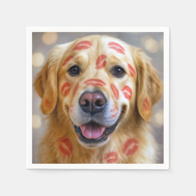 Guardanapo De Papel Red Lipstick Kisses On a Golden Retriever (Frente)