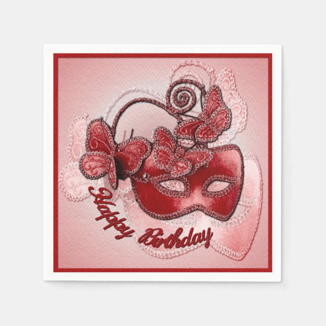 Guardanapo De Papel Red Mascarada Mask Birthday Napkins (Frente)