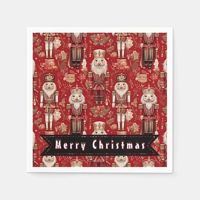 Guardanapo De Papel Red Nutcrackers Padrão Feliz Natal (Frente)
