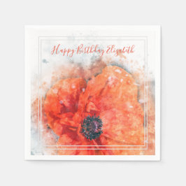 Guardanapo De Papel Red Orange Watercolor Poppy Flower Birday