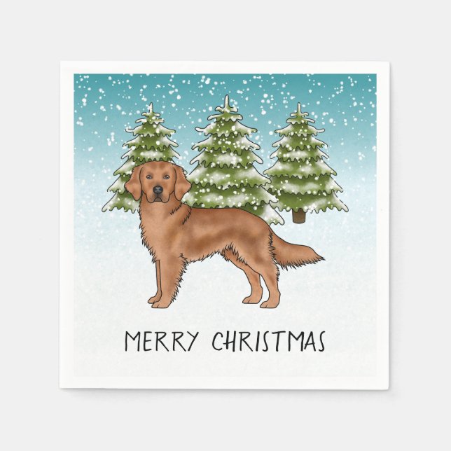 Guardanapo De Papel Red Ouro Retriever Blue Winter Natal (Frente)