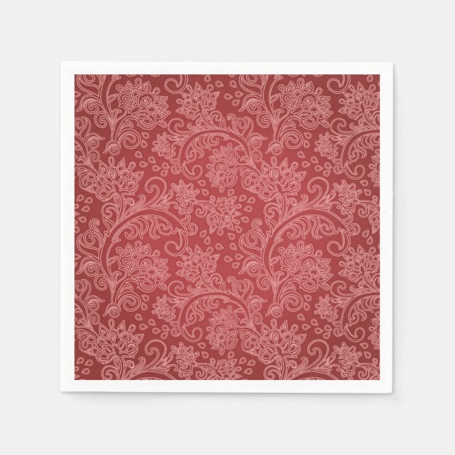 Guardanapo De Papel Red Paisley Damask Designer Floral Classic (Frente)