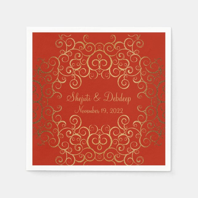 Guardanapo De Papel Red Paper Napkins with Elegant Swirls (Frente)