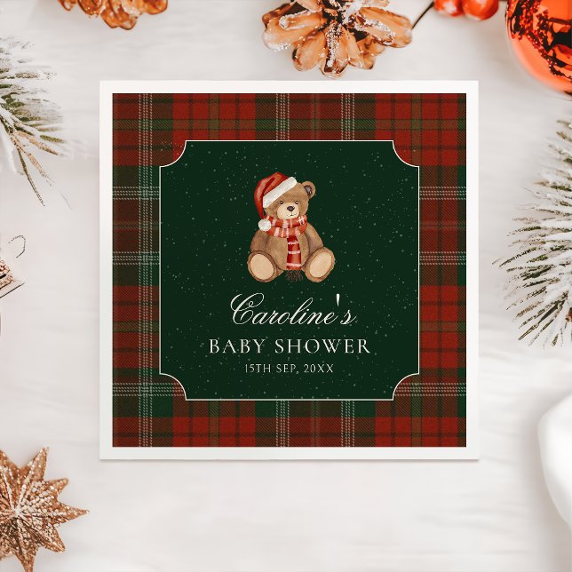 Guardanapo De Papel Red Plaid Teddy Bear Christmas Baby Shower Napkins (Criador carregado)