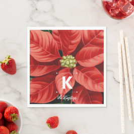 Guardanapo De Papel Red Poinsettia Natal Monograma Personalizado
