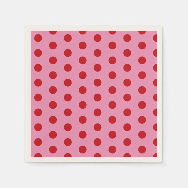 Guardanapo De Papel Red Polka Dots on Pink (Frente)