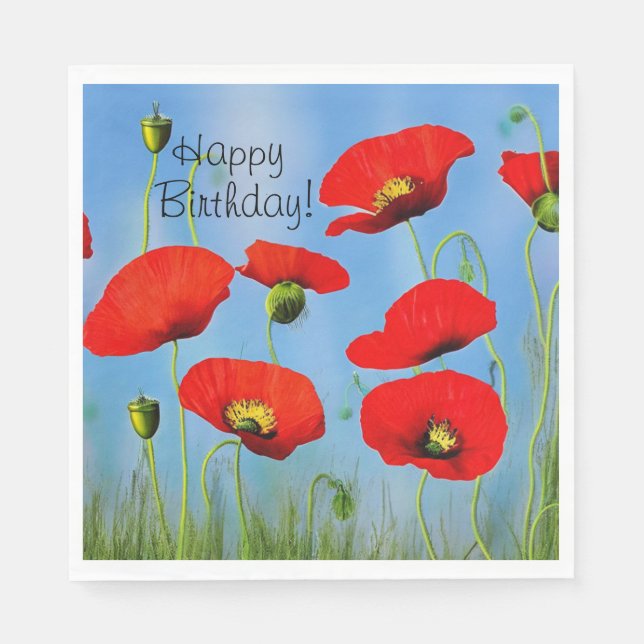 Guardanapo De Papel Red Poppy Birthday (Frente)