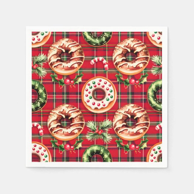 Guardanapo De Papel Red Retro Natal Rosquinhas Red Tartan Xadrez (Frente)
