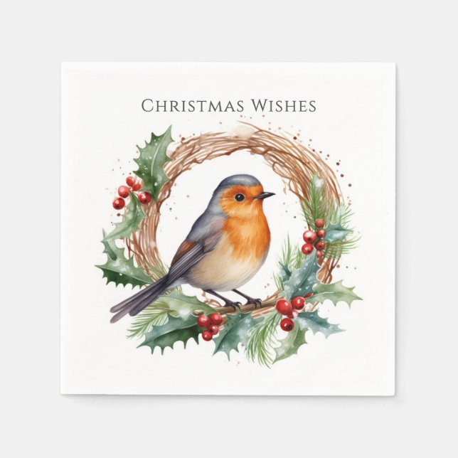 Guardanapo De Papel Red Robin Holly Wreath Natal (Frente)