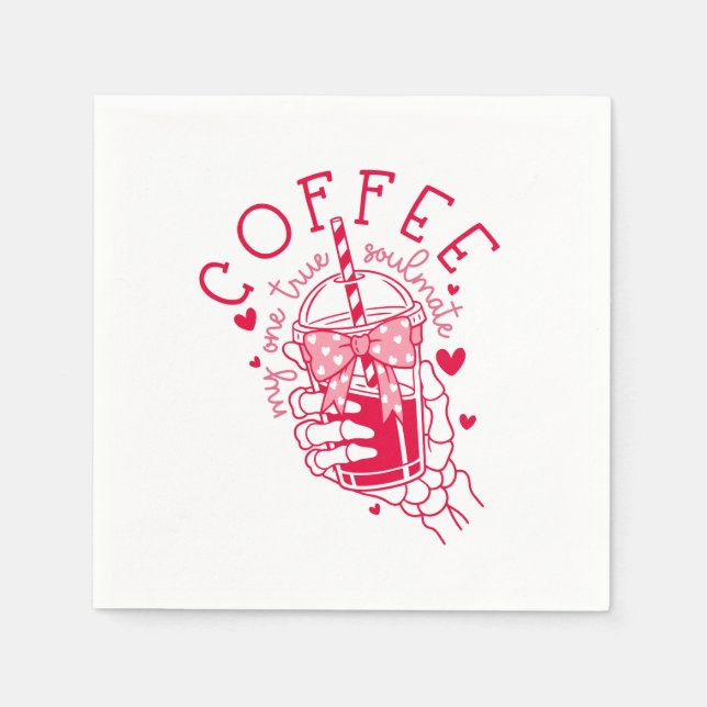 Guardanapo De Papel Red Skeleton Hand Coffee Soulmate Hearts (Frente)