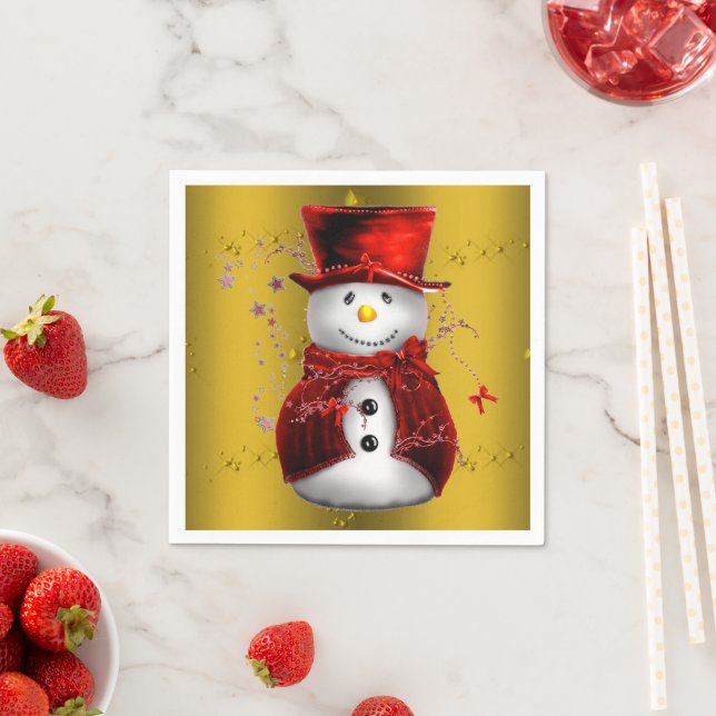 Guardanapo De Papel Red Snowmen no Dourado (Insitu)