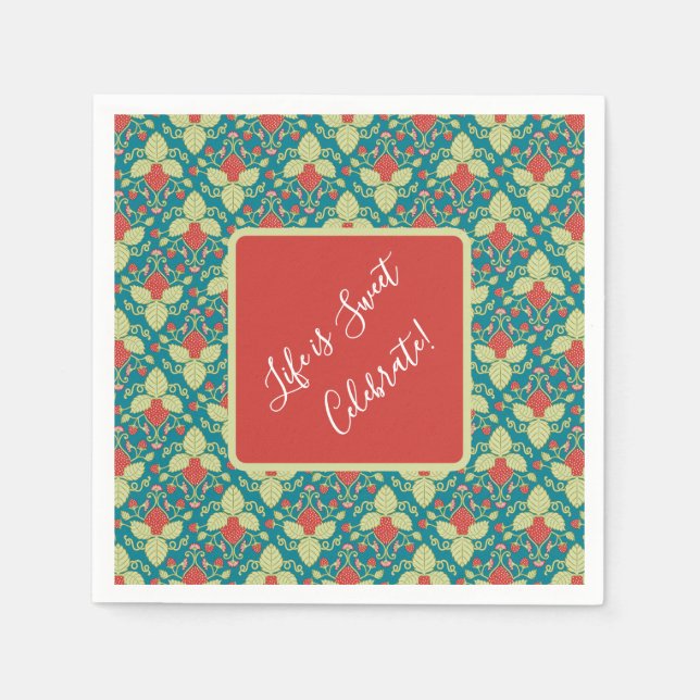 Guardanapo De Papel Red Strawberries, Flowers, Fruit and Runners (Frente)