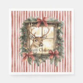 Guardanapo De Papel Red Stripes Bows Christmas Deer in Window