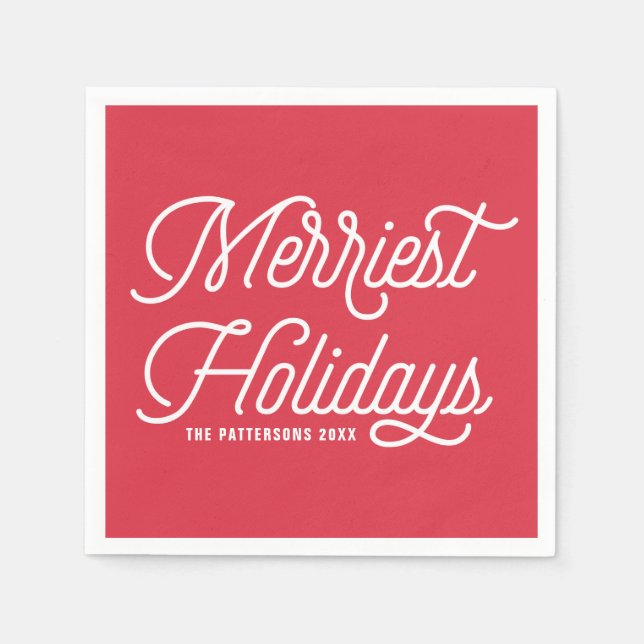 Guardanapo De Papel Red The Merriest Holidays Moderno Natal (Frente)