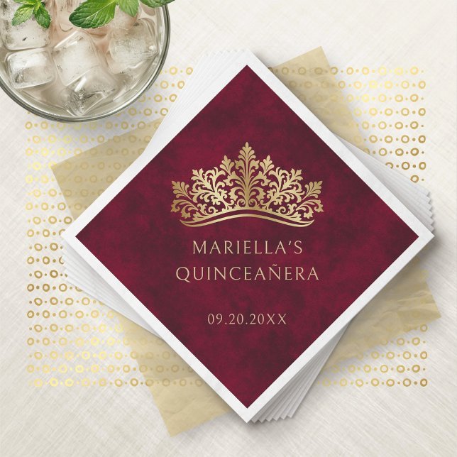 Guardanapo De Papel Red Tiara Crown Elegante Quinceanera (Criador carregado)