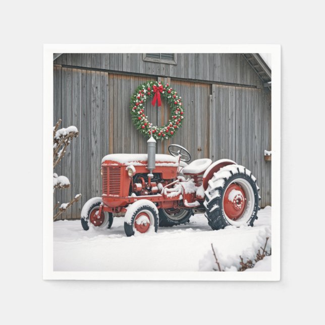 Guardanapo De Papel Red Tractor With Christmas Wreath (Frente)