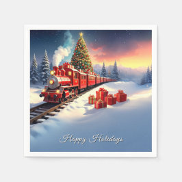 Guardanapo De Papel Red Train Christmas Tree Holiday Napkin