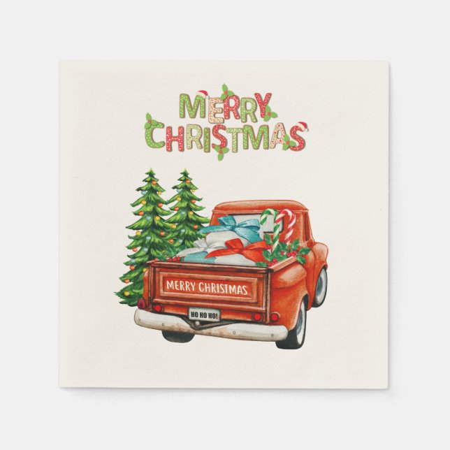 Guardanapo De Papel Red Truck Pine Tree Feliz Natal (Frente)