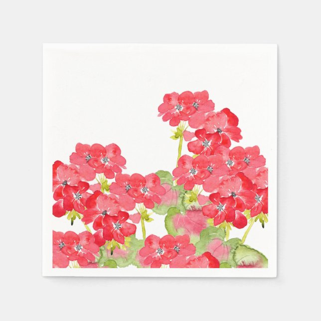 Guardanapo De Papel Red Watercolor Geraniums (Frente)