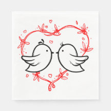 Red Wedding Black Lovebird & Heart Chá de panela