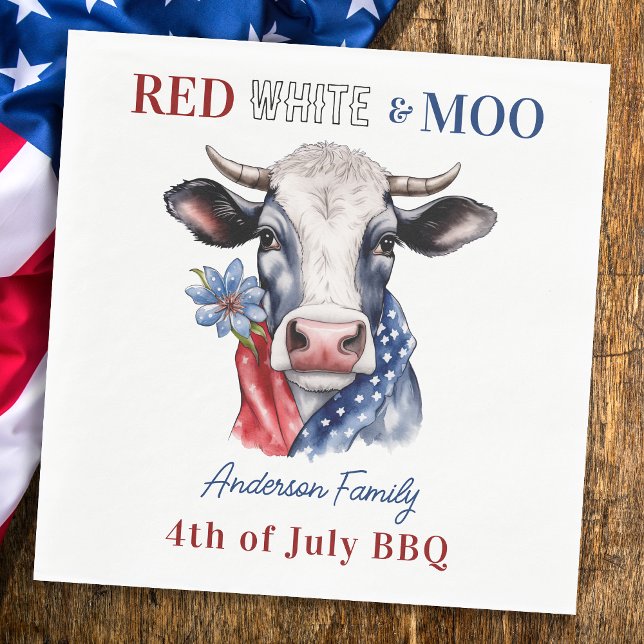 Guardanapo De Papel Red White Moo 4 de julho - Vaca Patriótica (Criador carregado)