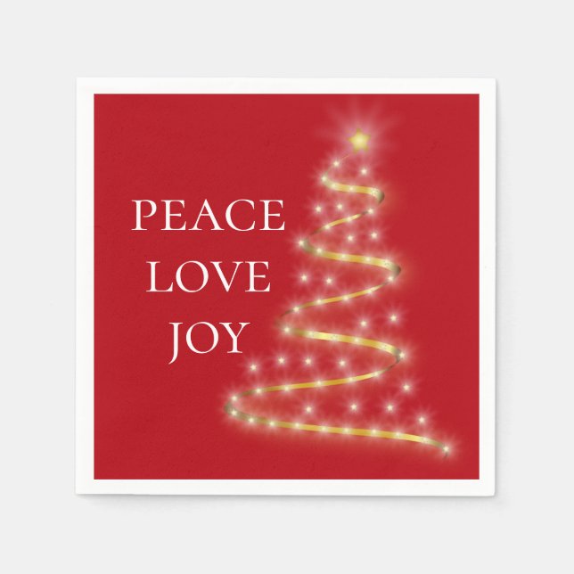 Guardanapo De Papel Red White Peace Love Joy Holiday Napkins (Frente)