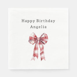 Guardanapo De Papel Red White Plaid Stripes Bow Birthday