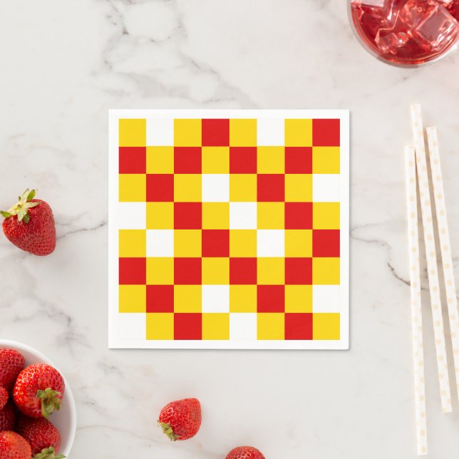 Guardanapo De Papel Red White Yellow Checkered Pattern Design  (Insitu)