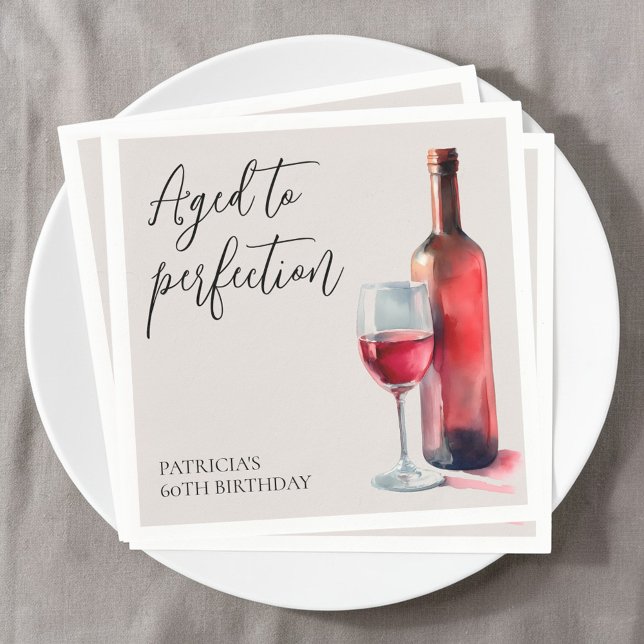 Guardanapo De Papel Red Wine Aged to Perfection 60th Birthday Party (Red Wine Aged to Perfection 60th Birthday Party Napkins)