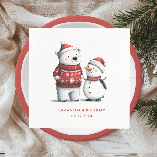 Guardanapo De Papel Red Winter Bear & Snowmen | Wonderland (Criador carregado)
