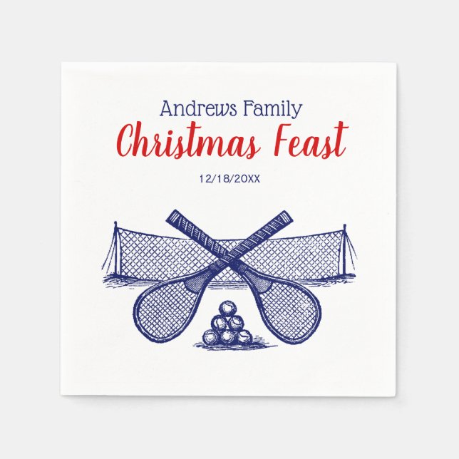 Guardanapo De Papel Rede de Tênis de esportes, Raquetas Cruzadas, Bola (Frente)