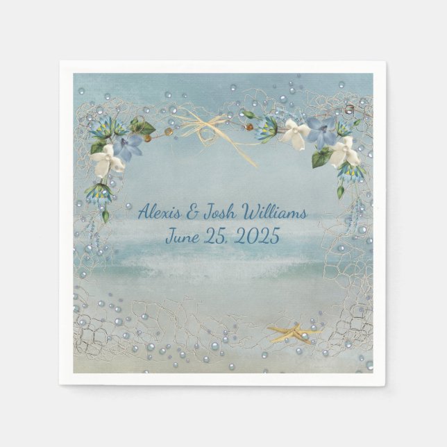 Guardanapo De Papel Rede náutica com bolhas e flores (Frente)