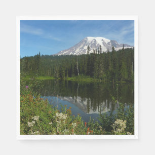 Guardanapo De Papel Reflexo do Lago Monte Rainier com Flores Silvestre