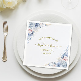 Guardanapo De Papel Regal Blue & White Wedding Invitation with Gold 